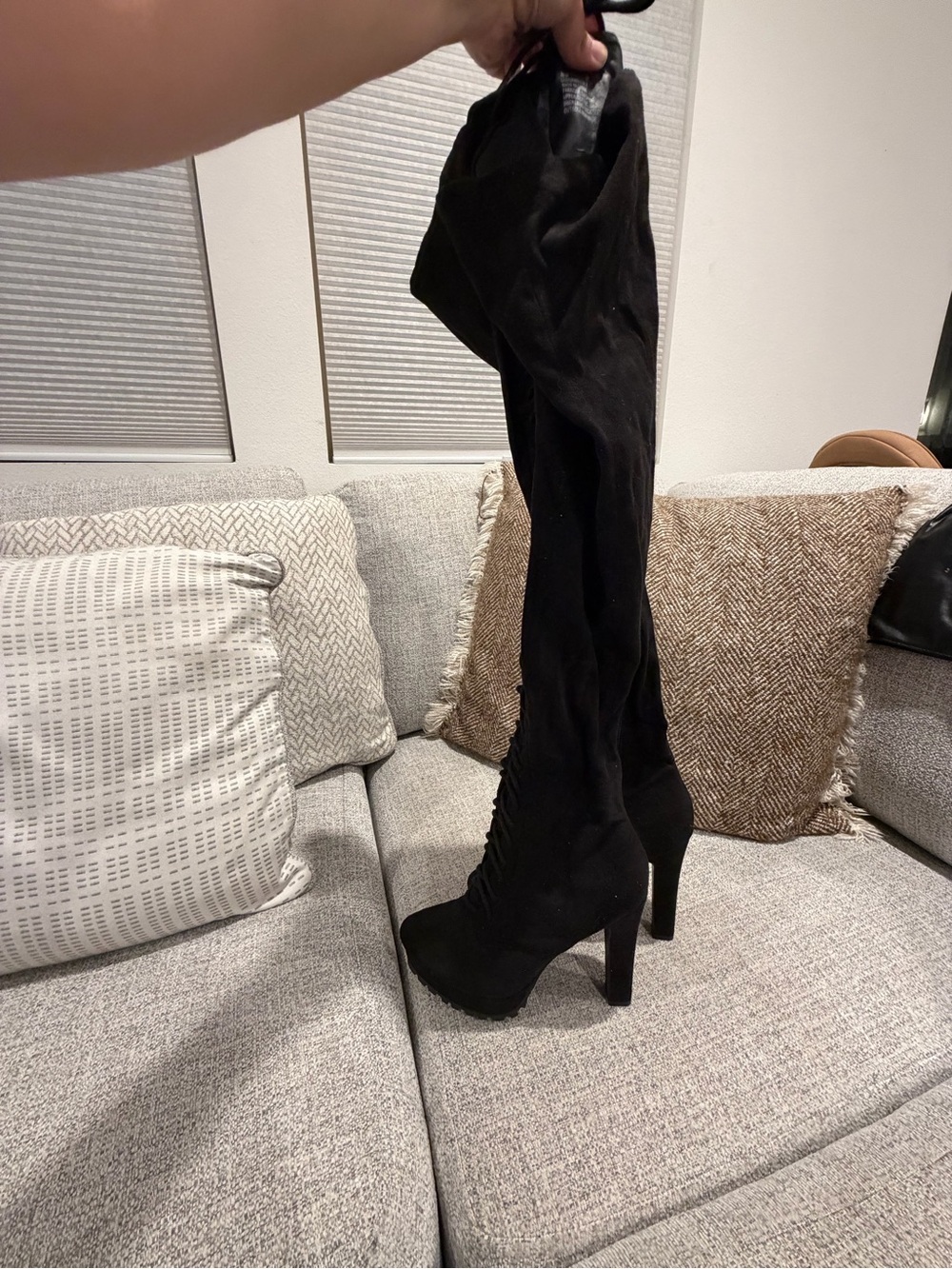Black Over-the-Knee High Heel Boots - Women's Stylish Thigh Boots